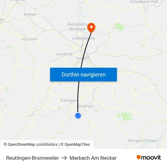 Reutlingen-Bronnweiler to Marbach Am Neckar map