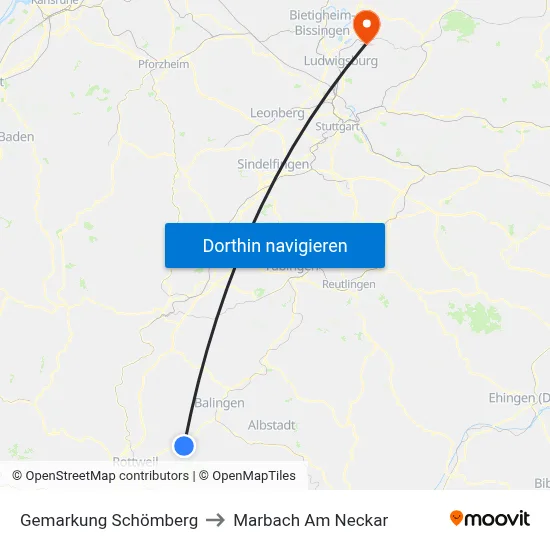 Gemarkung Schömberg to Marbach Am Neckar map