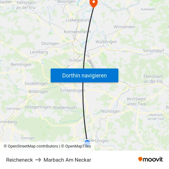 Reicheneck to Marbach Am Neckar map