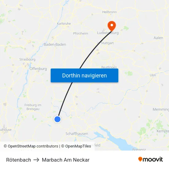 Rötenbach to Marbach Am Neckar map