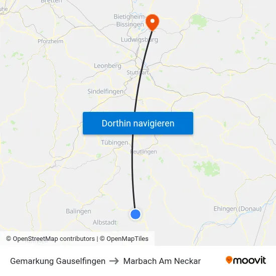 Gemarkung Gauselfingen to Marbach Am Neckar map