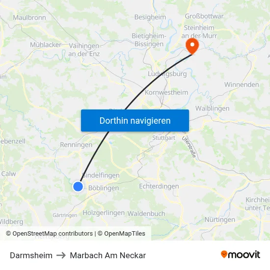 Darmsheim to Marbach Am Neckar map