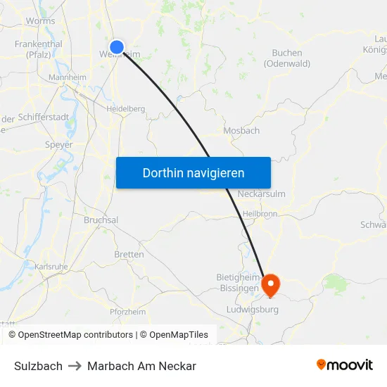 Sulzbach to Marbach Am Neckar map