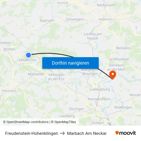 Freudenstein-Hohenklingen to Marbach Am Neckar map