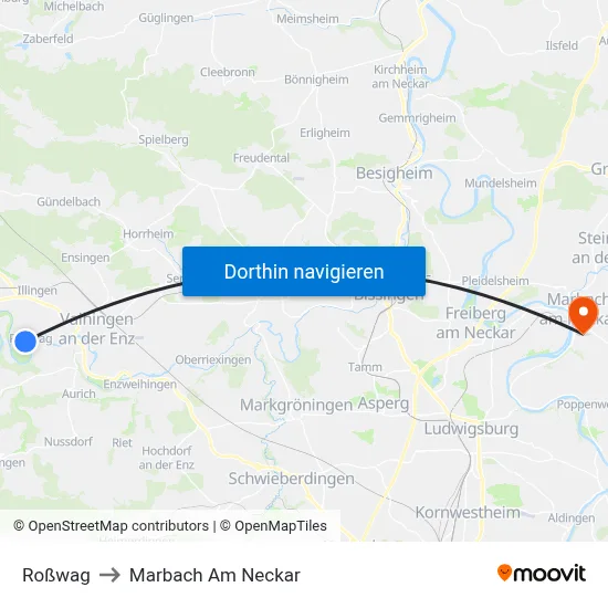 Roßwag to Marbach Am Neckar map