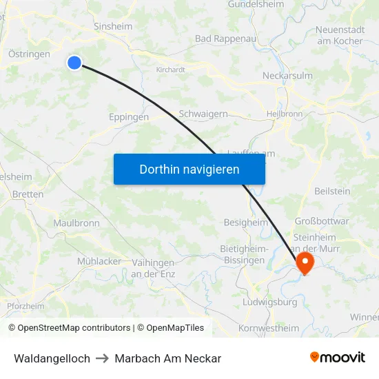Waldangelloch to Marbach Am Neckar map