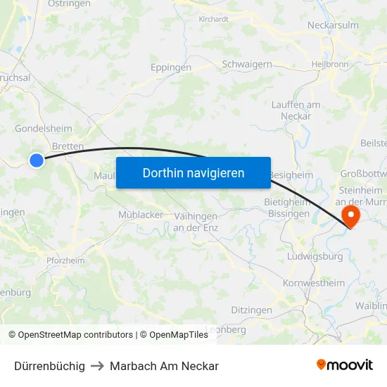 Dürrenbüchig to Marbach Am Neckar map