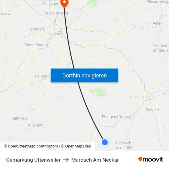 Gemarkung Uttenweiler to Marbach Am Neckar map