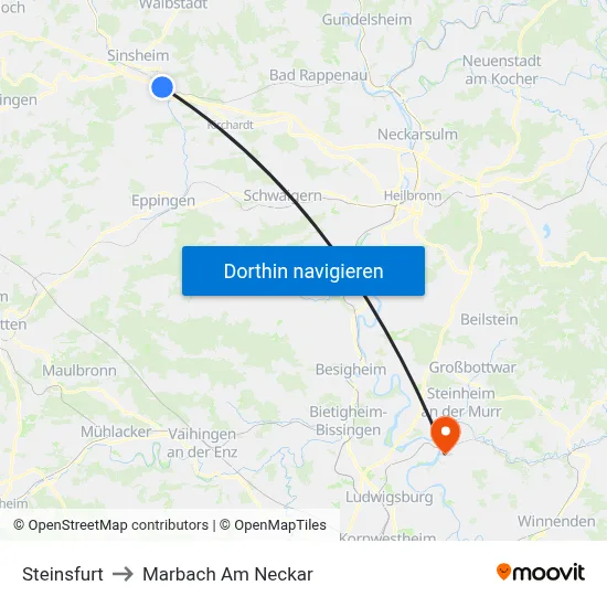 Steinsfurt to Marbach Am Neckar map