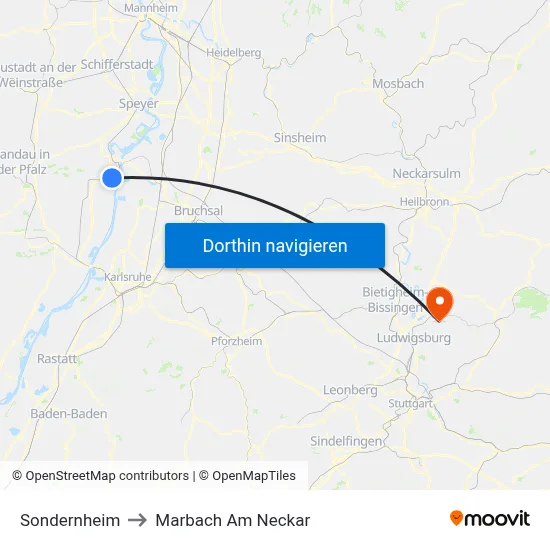 Sondernheim to Marbach Am Neckar map