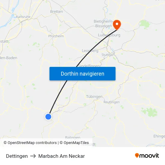 Dettingen to Marbach Am Neckar map
