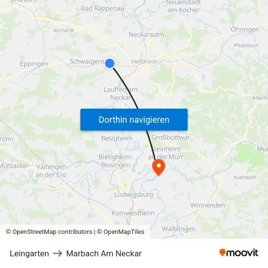 Leingarten to Marbach Am Neckar map