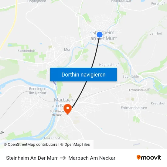 Steinheim An Der Murr to Marbach Am Neckar map