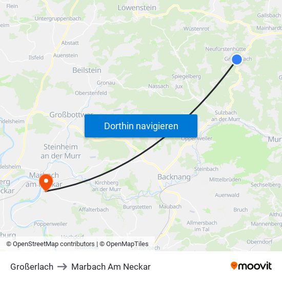 Großerlach to Marbach Am Neckar map