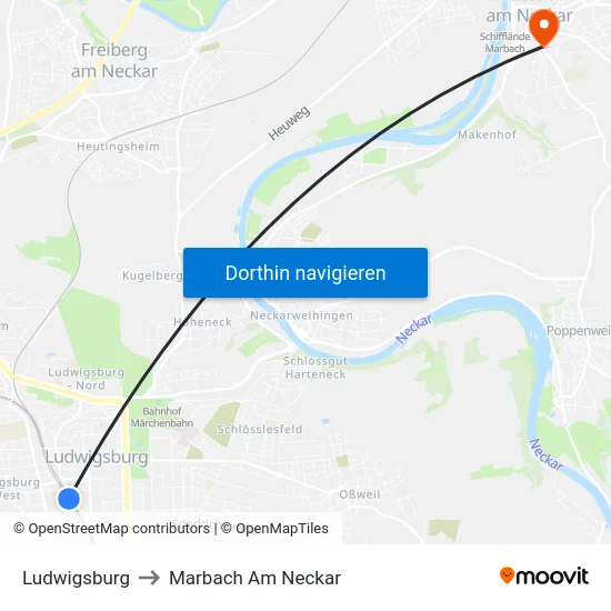 Ludwigsburg to Marbach Am Neckar map