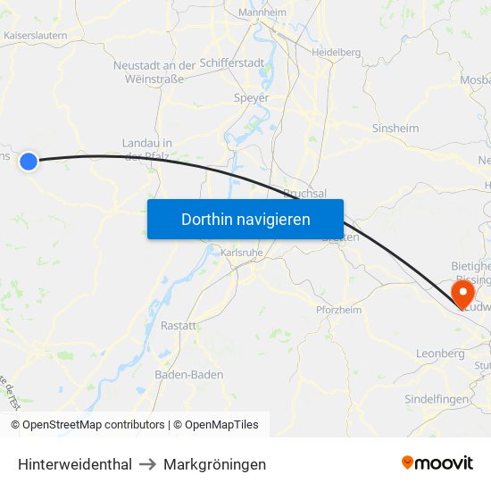 Hinterweidenthal to Markgröningen map