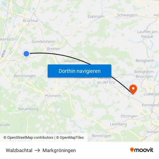 Walzbachtal to Markgröningen map