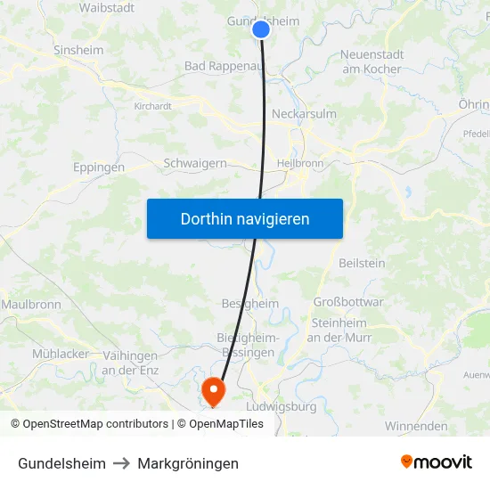 Gundelsheim to Markgröningen map