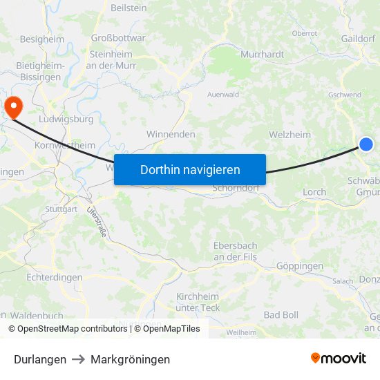 Durlangen to Markgröningen map