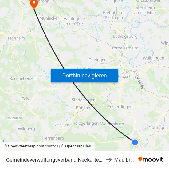 Gemeindeverwaltungsverband Neckartenzlingen to Maulbronn map