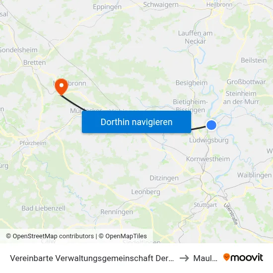 Vereinbarte Verwaltungsgemeinschaft Der Stadt Freiberg am Neckar to Maulbronn map