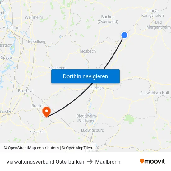Verwaltungsverband Osterburken to Maulbronn map