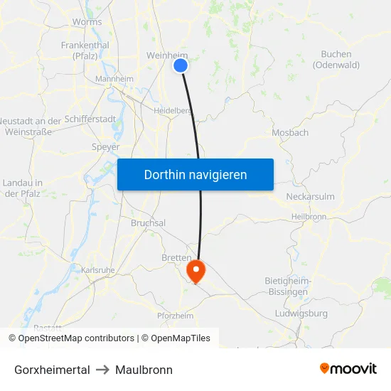 Gorxheimertal to Maulbronn map
