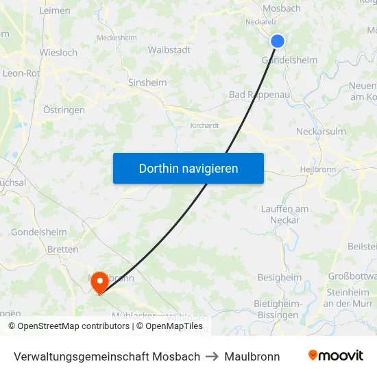 Verwaltungsgemeinschaft Mosbach to Maulbronn map