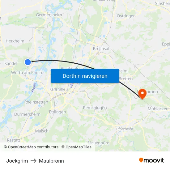 Jockgrim to Maulbronn map
