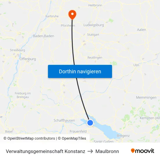 Verwaltungsgemeinschaft Konstanz to Maulbronn map