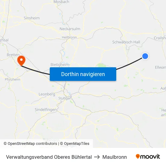 Verwaltungsverband Oberes Bühlertal to Maulbronn map