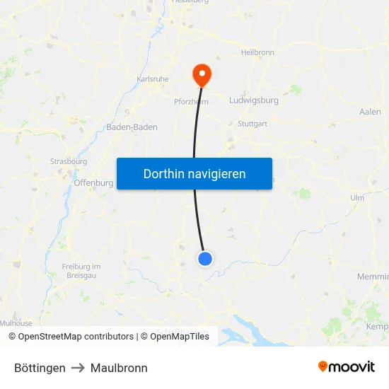 Böttingen to Maulbronn map