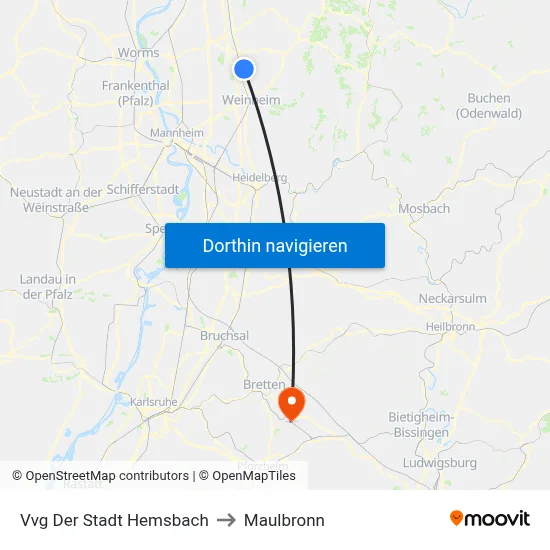 Vvg Der Stadt Hemsbach to Maulbronn map