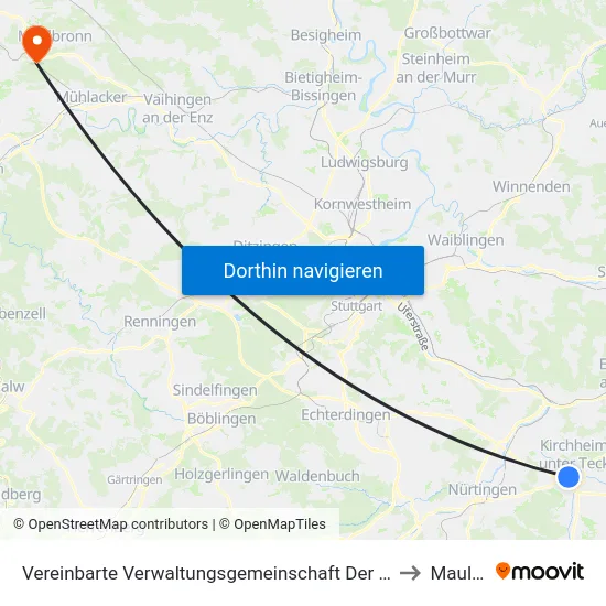Vereinbarte Verwaltungsgemeinschaft Der Stadt Kirchheim Unter Teck to Maulbronn map