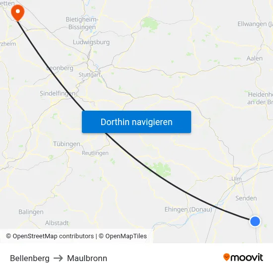 Bellenberg to Maulbronn map
