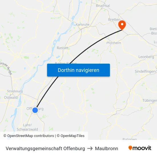 Verwaltungsgemeinschaft Offenburg to Maulbronn map