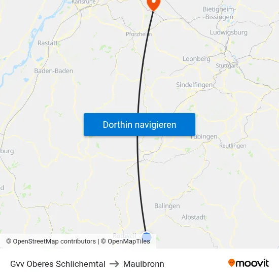 Gvv Oberes Schlichemtal to Maulbronn map