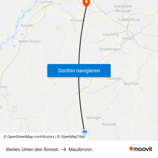 Weilen Unter den Rinnen to Maulbronn map