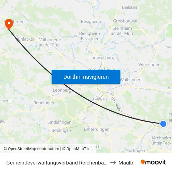 Gemeindeverwaltungsverband Reichenbach An Der Fils to Maulbronn map