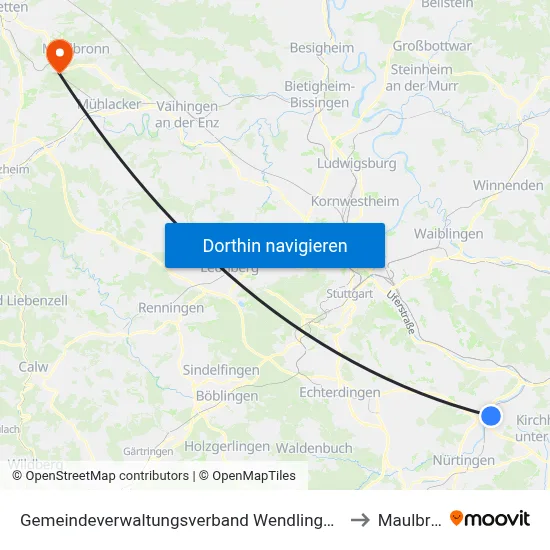Gemeindeverwaltungsverband Wendlingen am Neckar to Maulbronn map