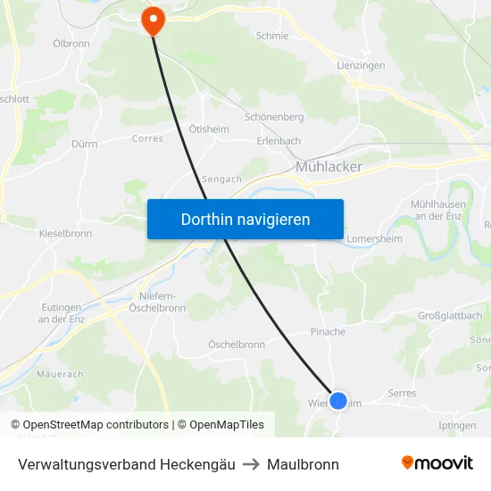 Verwaltungsverband Heckengäu to Maulbronn map