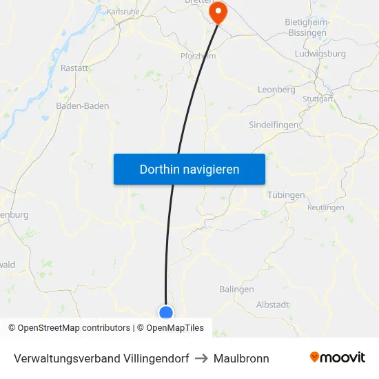 Verwaltungsverband Villingendorf to Maulbronn map