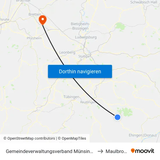 Gemeindeverwaltungsverband Münsingen to Maulbronn map