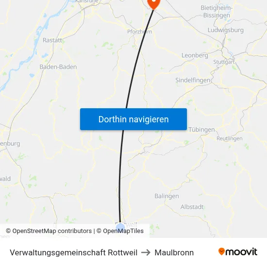 Verwaltungsgemeinschaft Rottweil to Maulbronn map