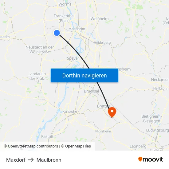 Maxdorf to Maulbronn map