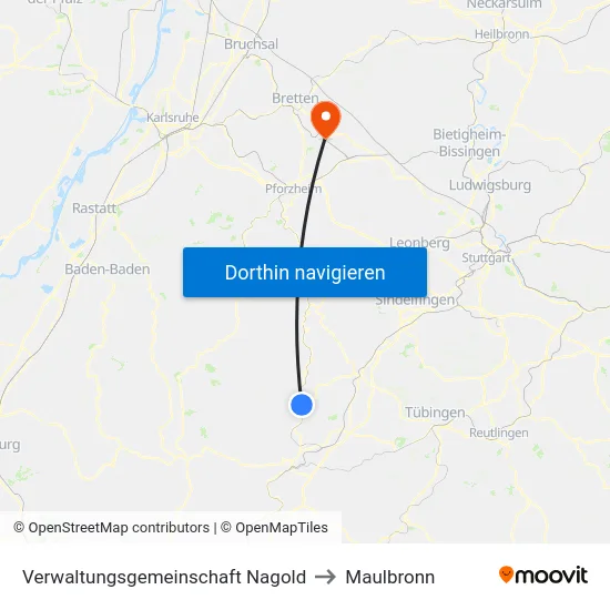 Verwaltungsgemeinschaft Nagold to Maulbronn map