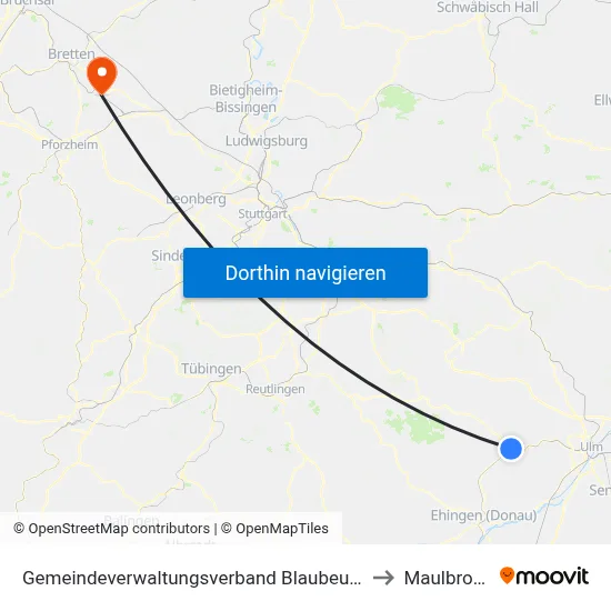 Gemeindeverwaltungsverband Blaubeuren to Maulbronn map
