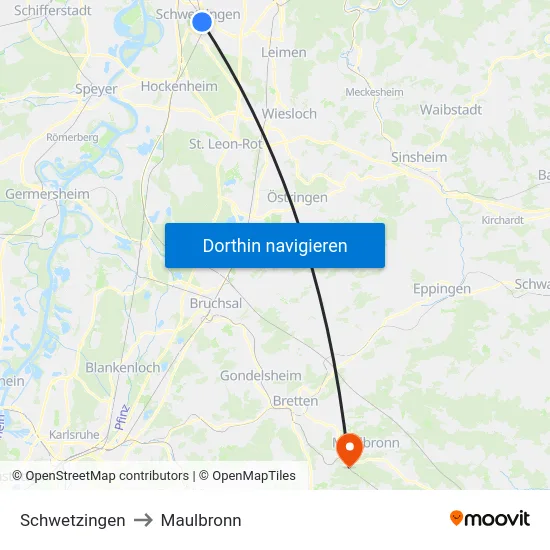 Schwetzingen to Maulbronn map