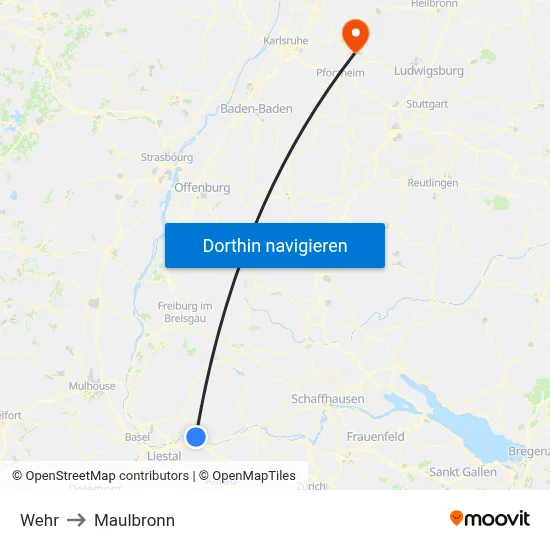 Wehr to Maulbronn map
