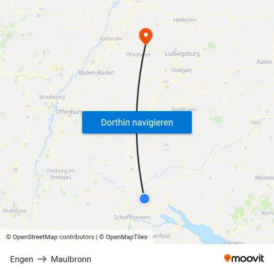 Engen to Maulbronn map